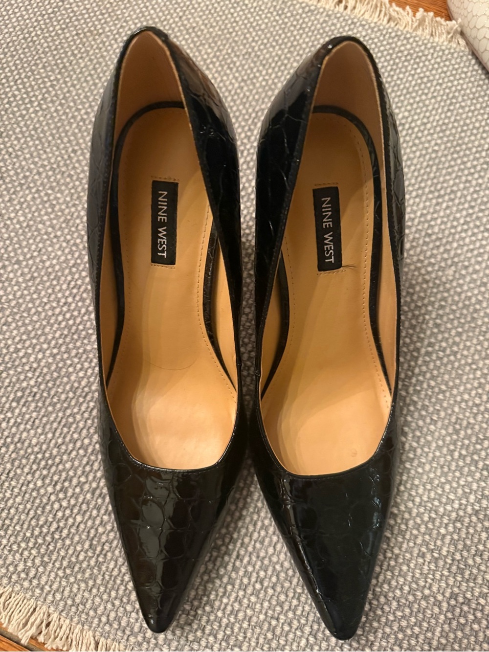 Nine West Black Patent Croc-Embossed Pointed Pumps